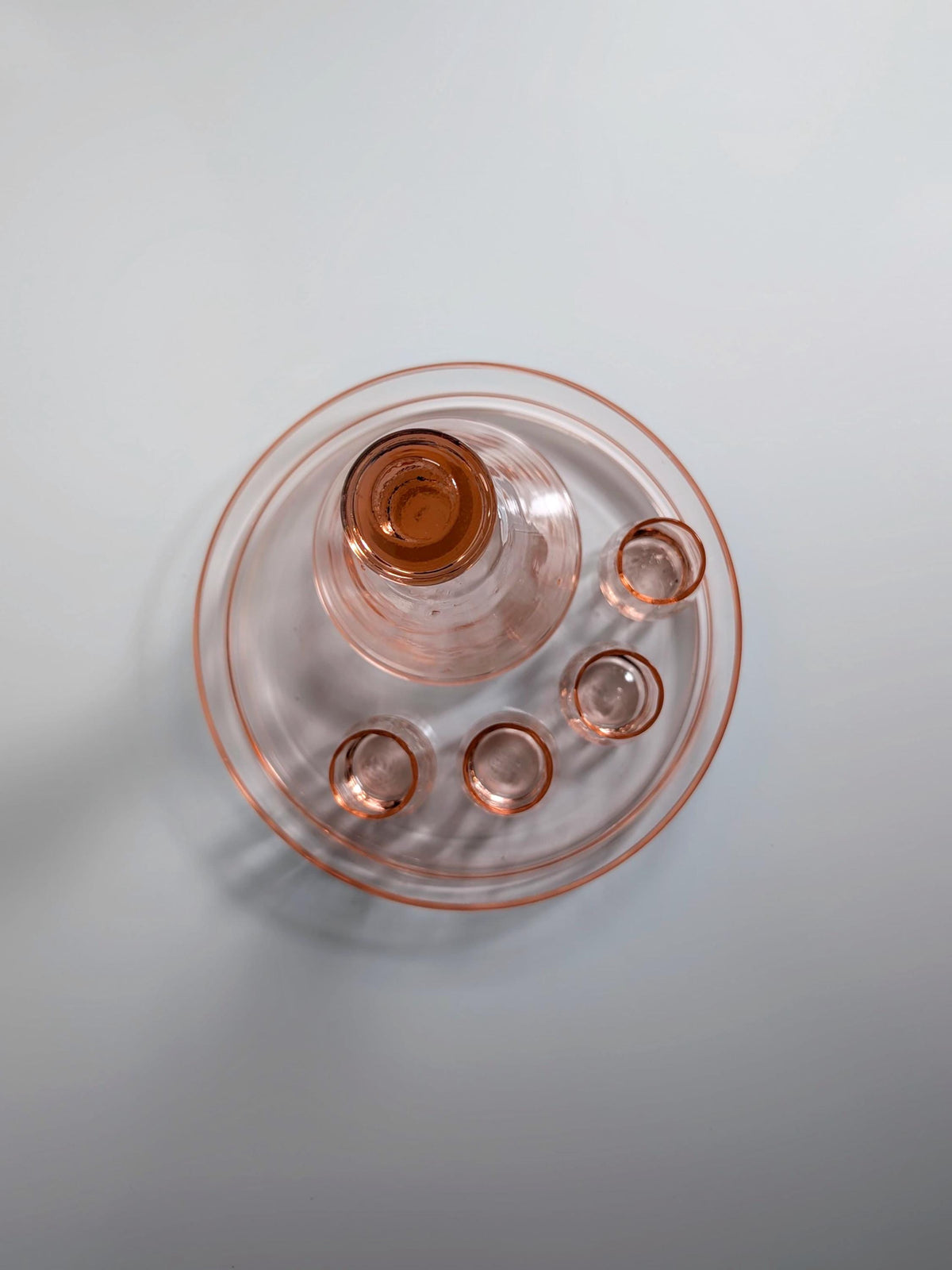Vintage Art Deco Likörset aus Rosalinglas, 6-teilig