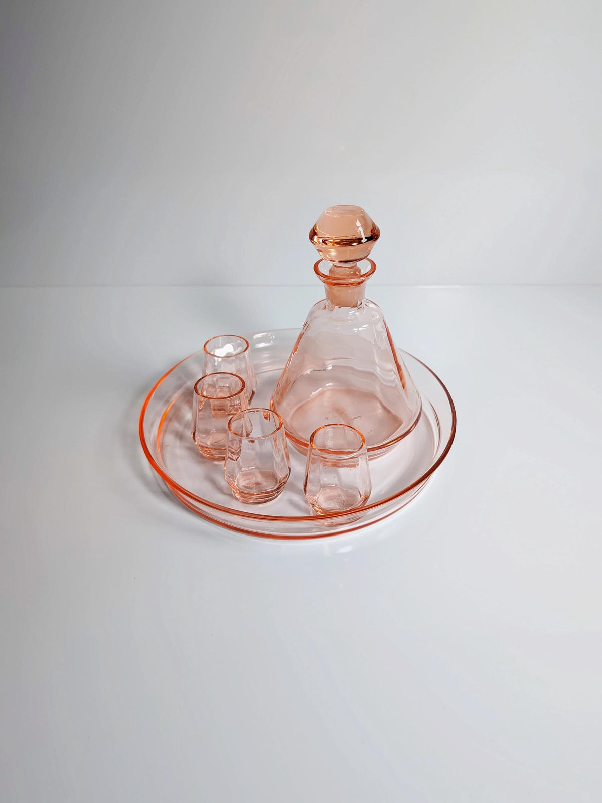 Vintage Art Deco Likörset aus Rosalinglas, 6-teilig