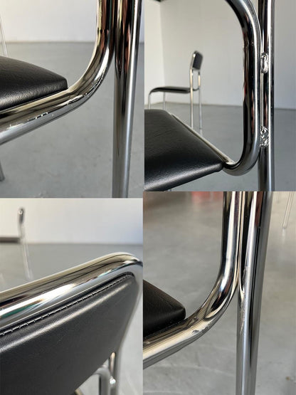 Vintage Stuhl Bauhaus Chromrohr schwarz Kunstleder stapelbar italienisch