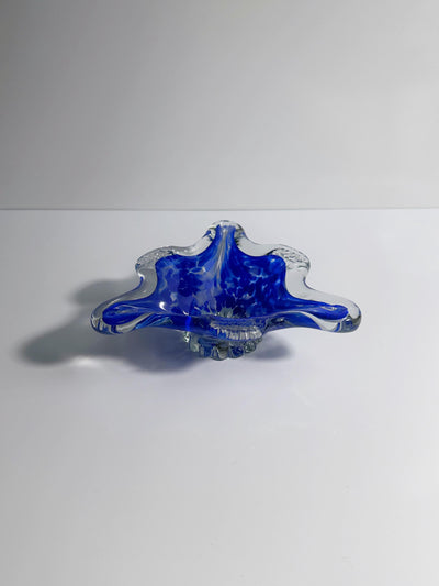 Cendrier vintage en verre de Murano bleu outremer, années 1970