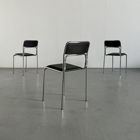Vintage Stuhl Bauhaus Chromrohr schwarz Kunstleder stapelbar italienisch