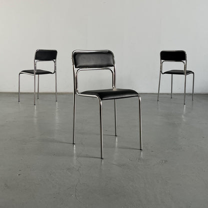 Vintage Stuhl Bauhaus Chromrohr schwarz Kunstleder stapelbar italienisch
