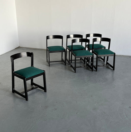 Vintage Esszimmerstuhl von Willy Rizzo für Mario Sabot Set von 6 Massivholz, gepolstert