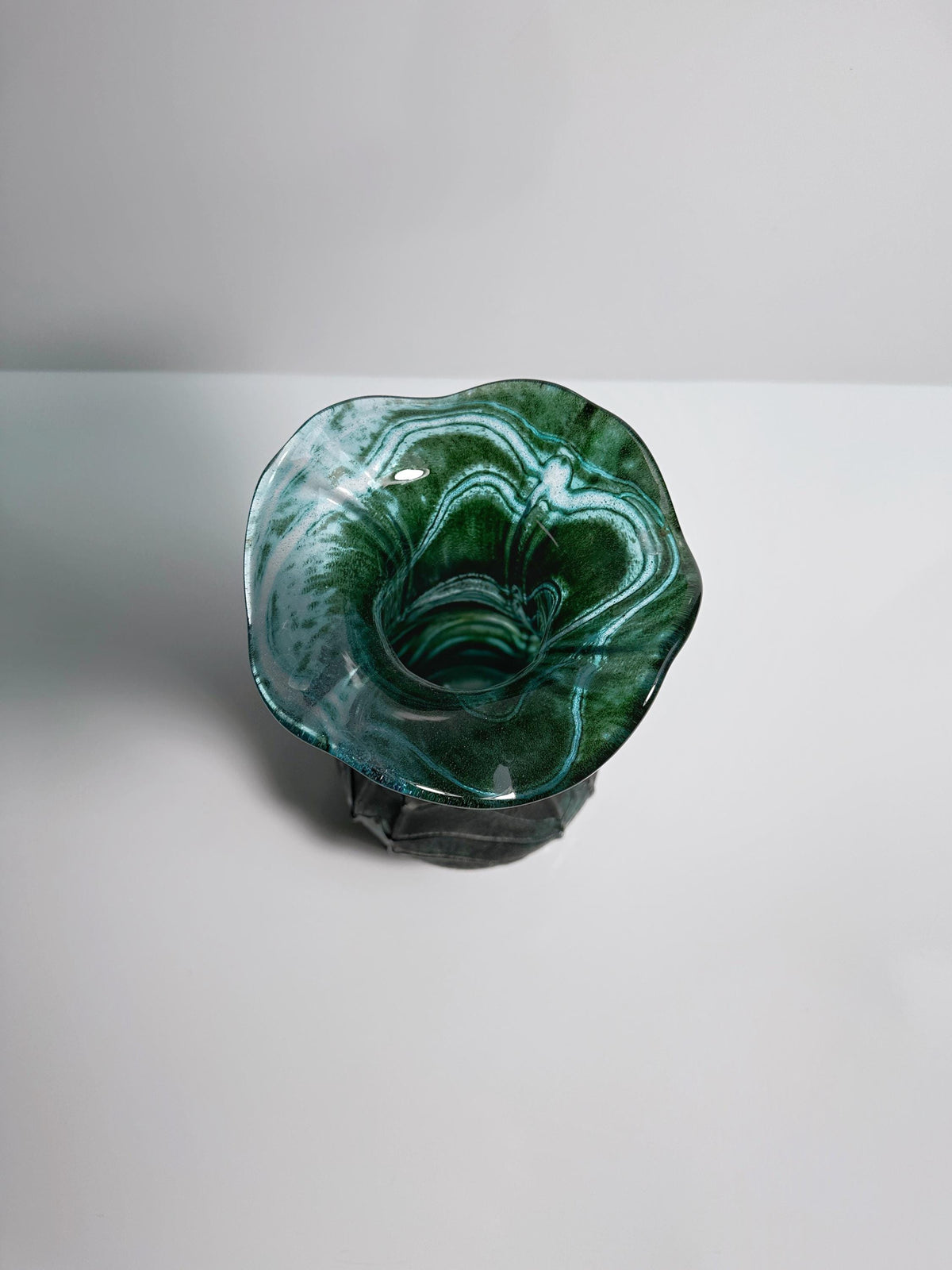 Vintage Glas Blumenvase Grün Jugendstil von Weinfurtner Glashütten Deutschland