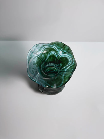 Vintage Glas Blumenvase Grün Jugendstil von Weinfurtner Glashütten Deutschland