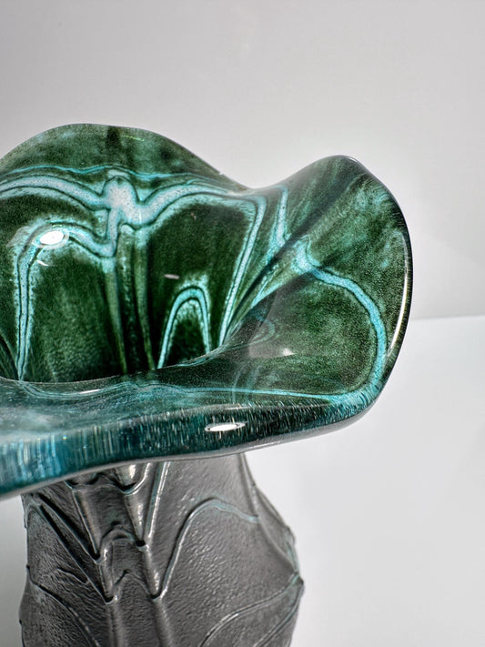 Vintage Glas Blumenvase Grün Jugendstil von Weinfurtner Glashütten Deutschland