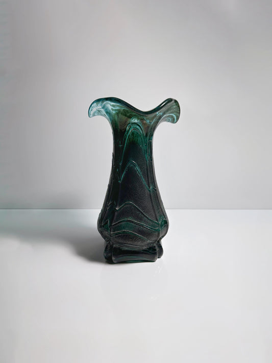 Vintage Glas Blumenvase Grün Jugendstil von Weinfurtner Glashütten Deutschland