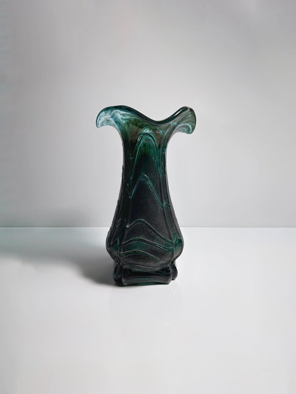 Vintage Glas Blumenvase Grün Jugendstil von Weinfurtner Glashütten Deutschland