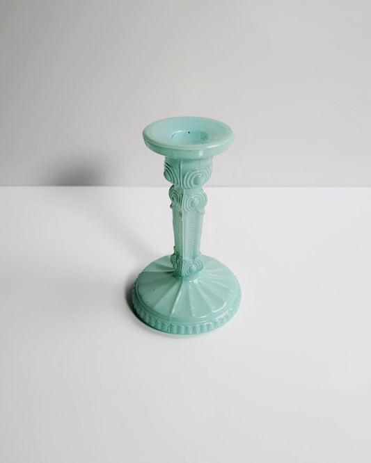 Vintage Art Deco Revival Glas Kerzenhalter Mintgrün Pastell Türkis 80er Floral