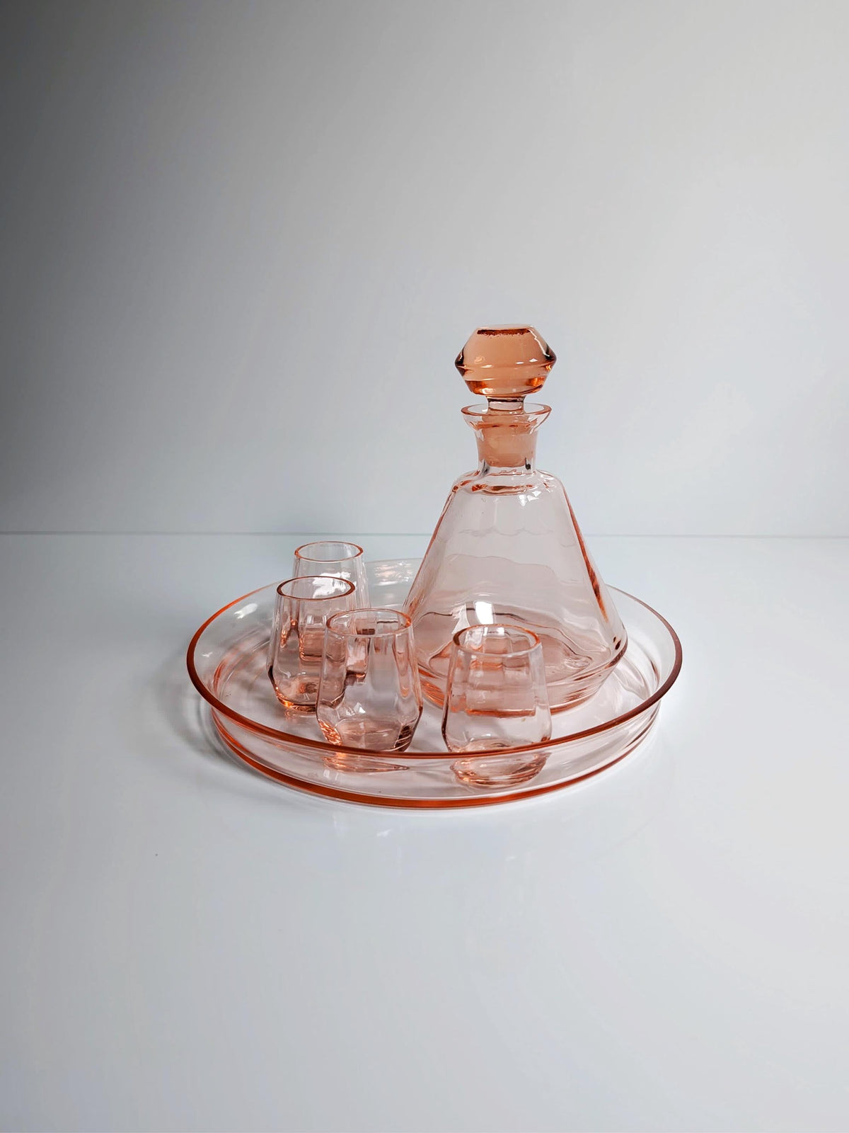 Vintage Art Deco Likörset aus Rosalinglas, 6-teilig