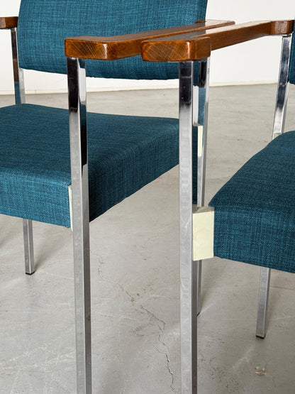 Vintage Stapelstuhl Chrom Holz Polster blau, 1960er