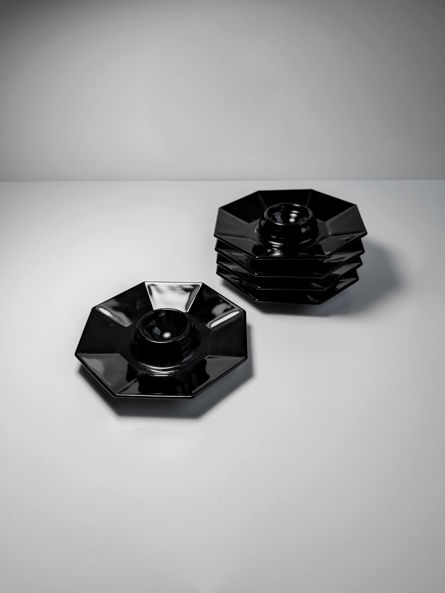 Vintage Eierbecher Octime Set von 6 von Arcoroc für Luminarc Schwarz