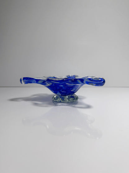 Vintage Aschenbecher Murano Glas Ultramarin Blau Dreieck 70er