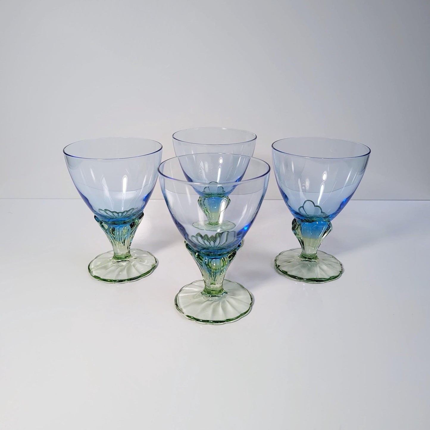 Vintage Dessertschale Glas von Bormioli Rocco Grün Blau Postmodern Set von 4