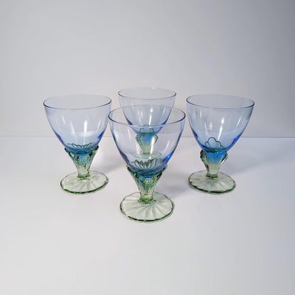 Vintage Dessertschale Glas von Bormioli Rocco Grün Blau Postmodern Set von 4
