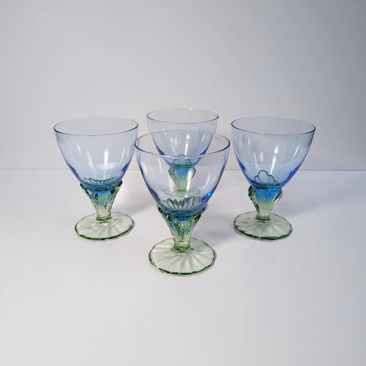 Vintage Dessertschale Glas von Bormioli Rocco Grün Blau Postmodern Set von 4