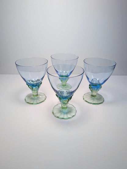 Vintage Dessertschale Glas von Bormioli Rocco Grün Blau Postmodern Set von 4