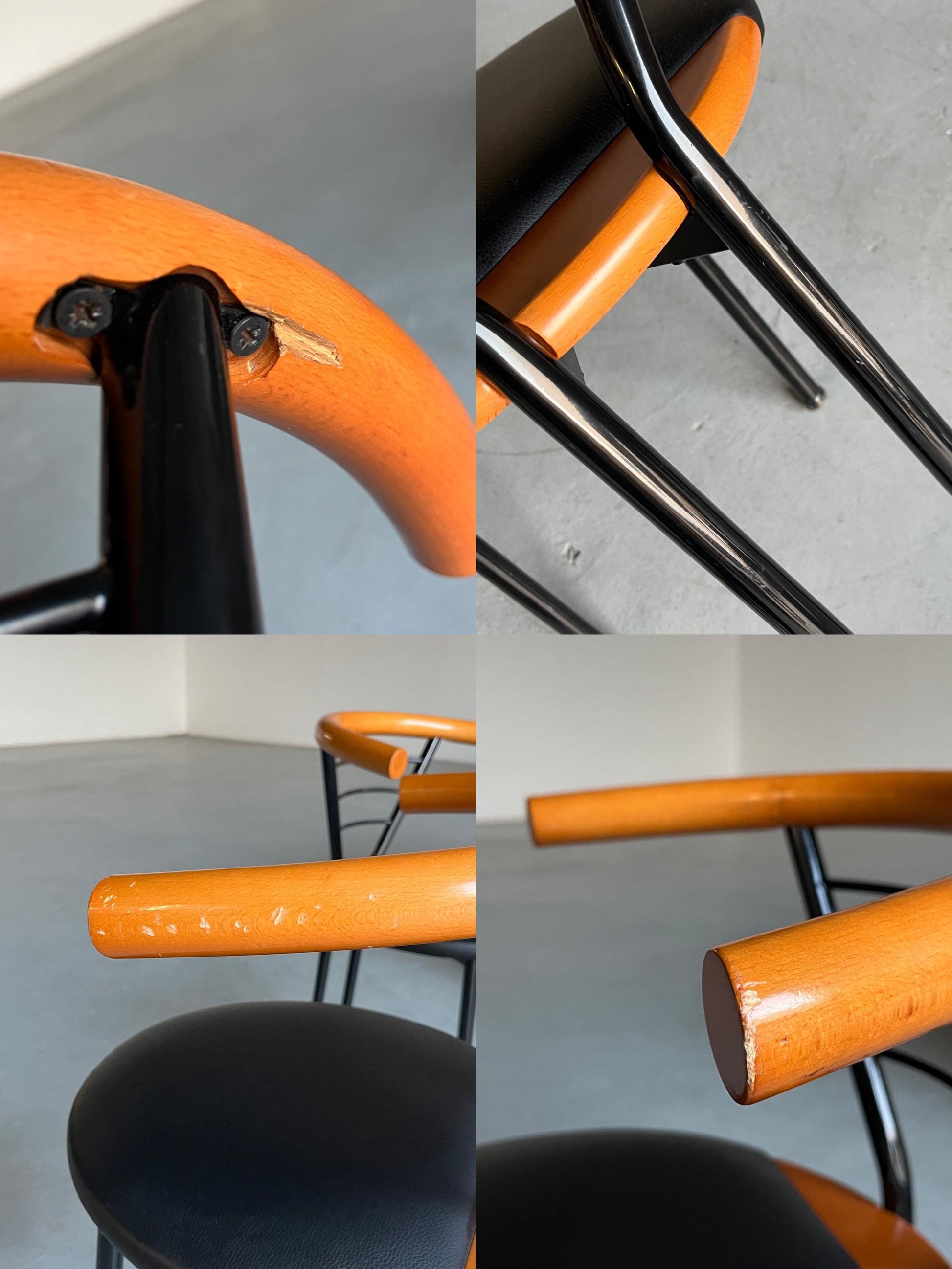 Vintage Postmodern Armlehnstuhl Schwarz Kunstleder Memphis Italien 1990er Set von 4