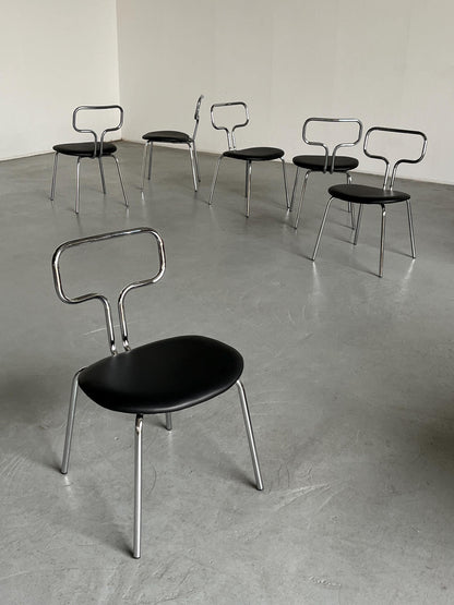 Vintage Esszimmerstuhl Bauhaus Stahlrohrchrom und Kunstleder schwarz/rot