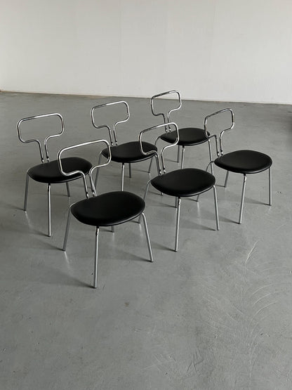 Vintage Esszimmerstuhl Bauhaus Stahlrohrchrom und Kunstleder schwarz/rot