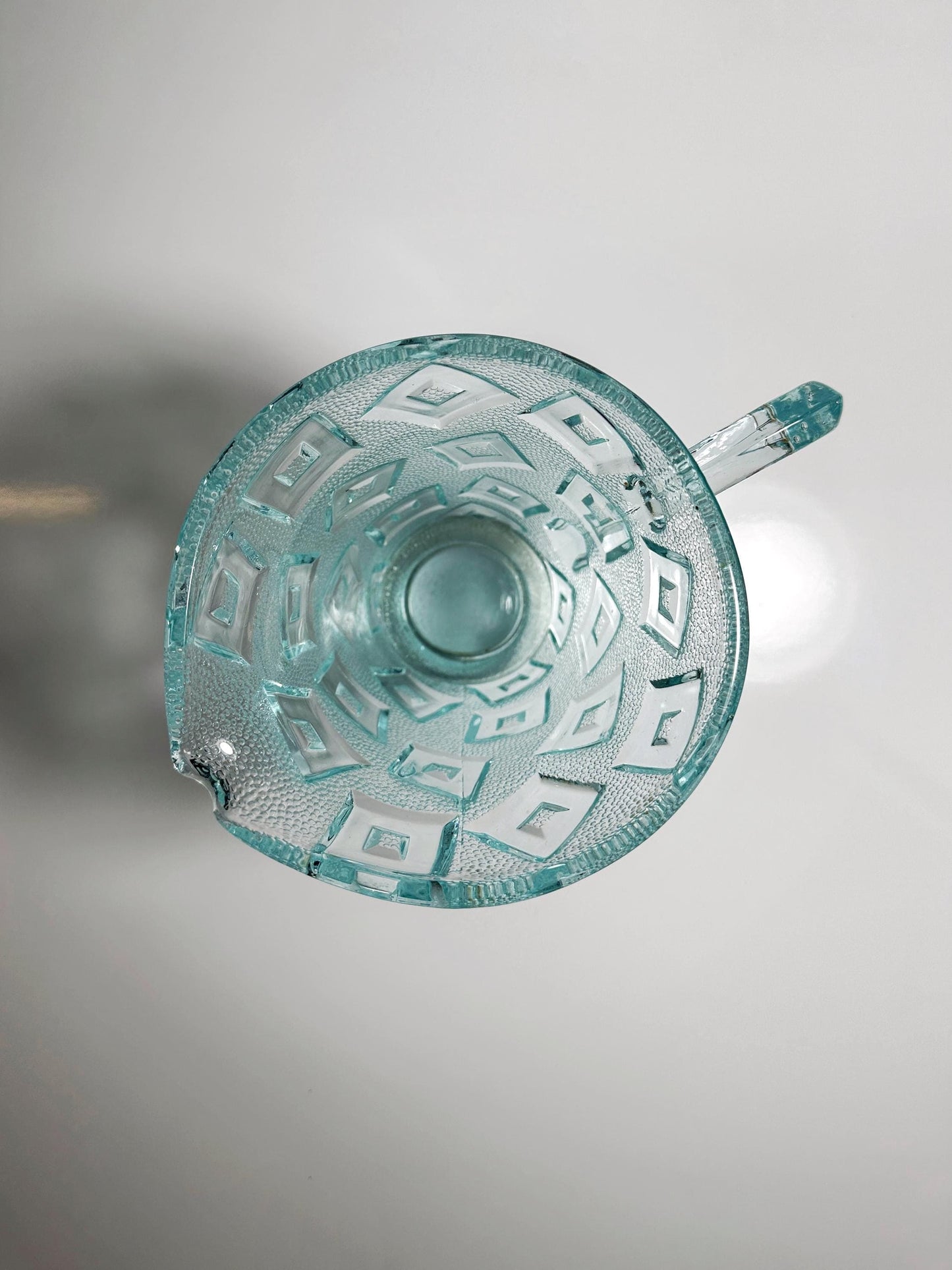 Vintage Art Deco Carafe Libochovice Bohemia Cubist Pressed Glass 30s Bauhaus Water Green