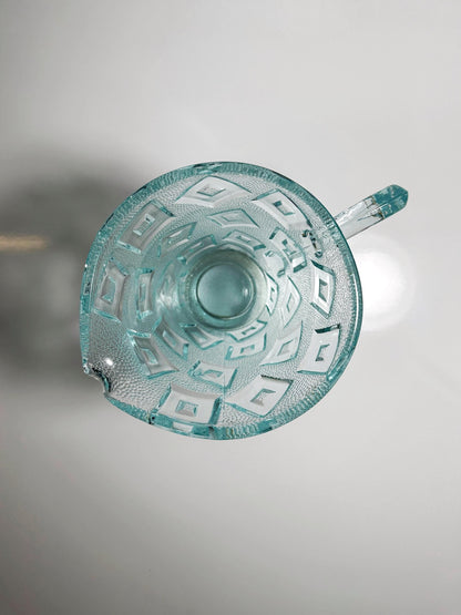 Vintage Art Deco Carafe Libochovice Bohemia Cubist Pressed Glass 30s Bauhaus Water Green