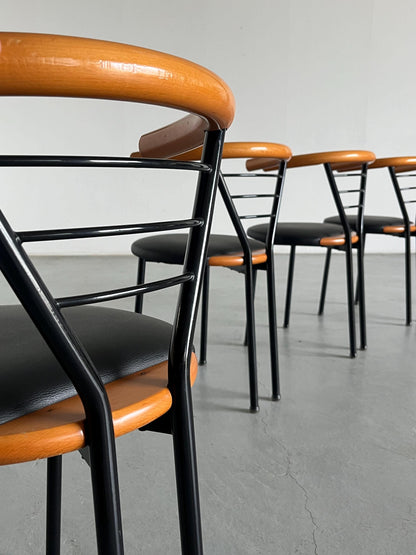 Vintage Postmodern Armlehnstuhl Schwarz Kunstleder Memphis Italien 1990er Set von 4