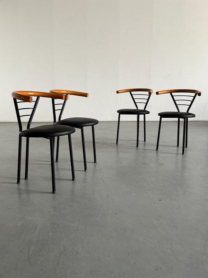 Vintage Postmodern Armlehnstuhl Schwarz Kunstleder Memphis Italien 1990er Set von 4