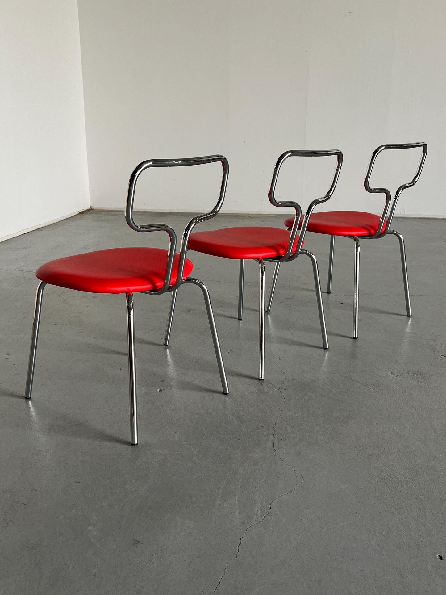 Vintage Stuhl Chrom Stahlrohr und Kunstleder Schwarz, Chrom