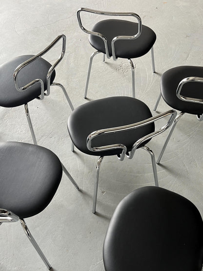 Vintage Esszimmerstuhl Bauhaus Stahlrohrchrom und Kunstleder schwarz/rot