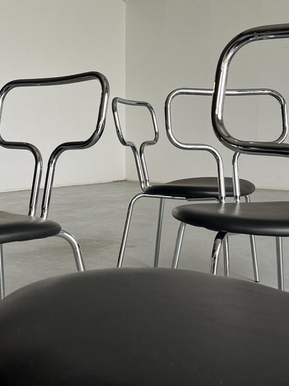 Vintage Esszimmerstuhl Bauhaus Stahlrohrchrom und Kunstleder schwarz/rot