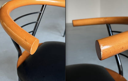 Vintage Postmodern Armlehnstuhl Schwarz Kunstleder Memphis Italien 1990er Set von 4