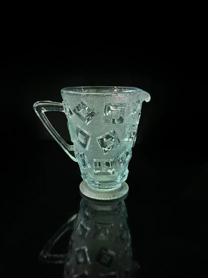 Vintage Art Deco Carafe Libochovice Bohemia Cubist Pressed Glass 30s Bauhaus Water Green