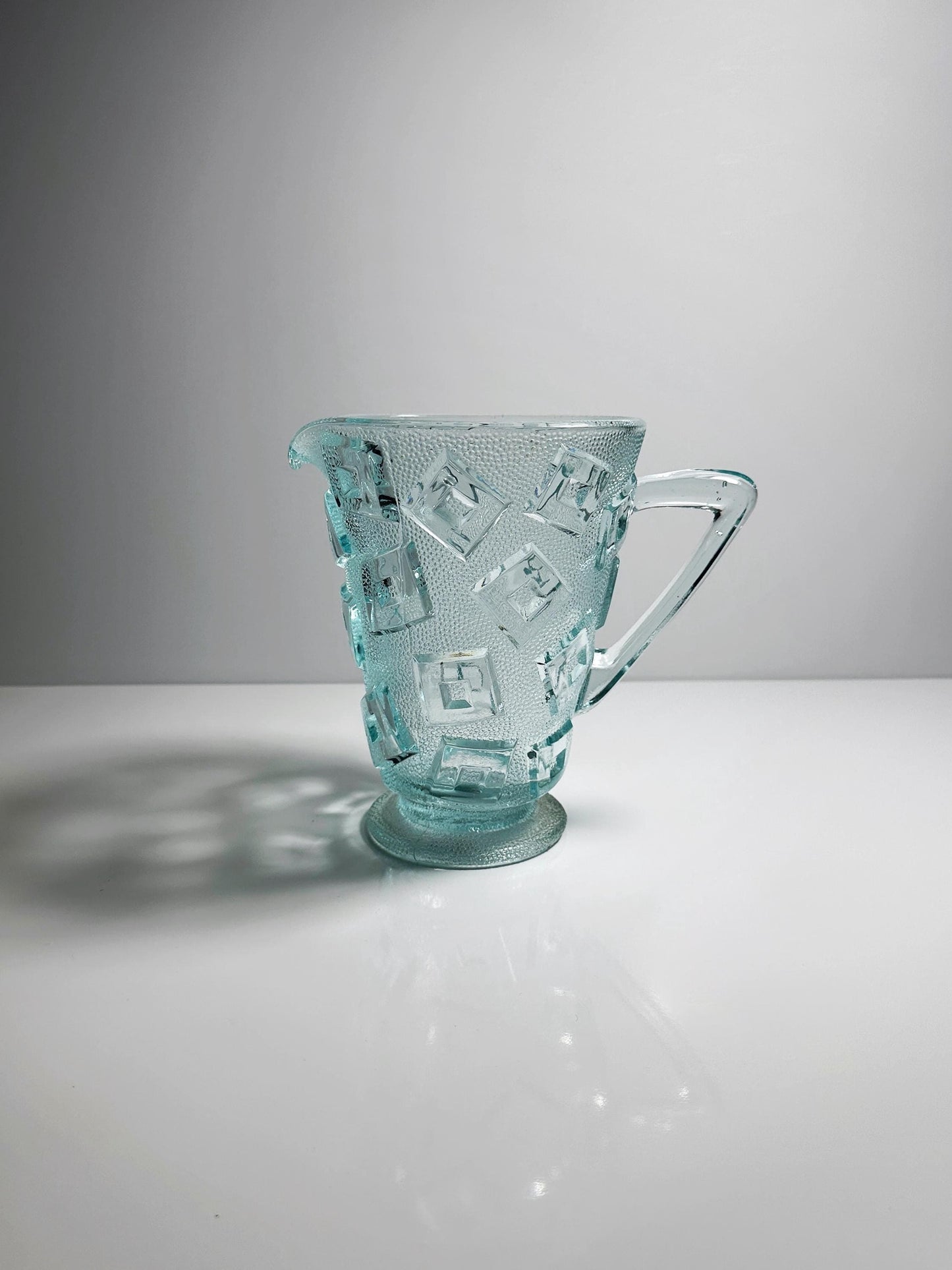 Vintage Art Deco Carafe Libochovice Bohemia Cubist Pressed Glass 30s Bauhaus Water Green