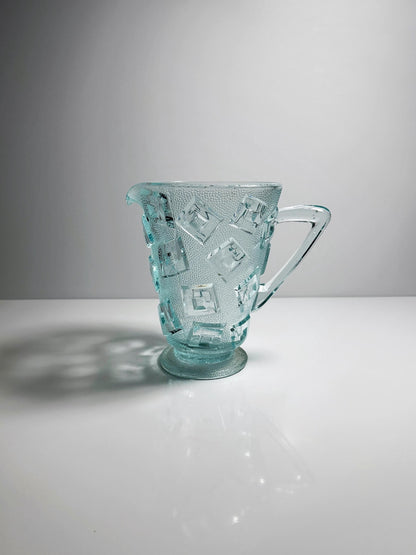 Vintage Art Deco Carafe Libochovice Bohemia Cubist Pressed Glass 30s Bauhaus Water Green