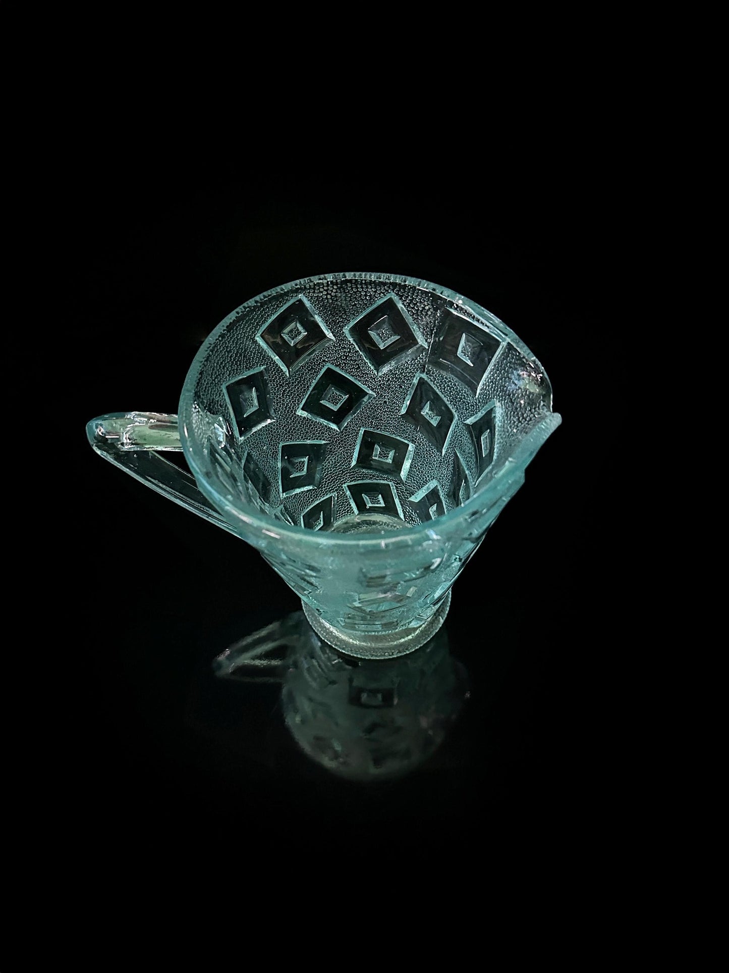 Vintage Art Deco Carafe Libochovice Bohemia Cubist Pressed Glass 30s Bauhaus Water Green