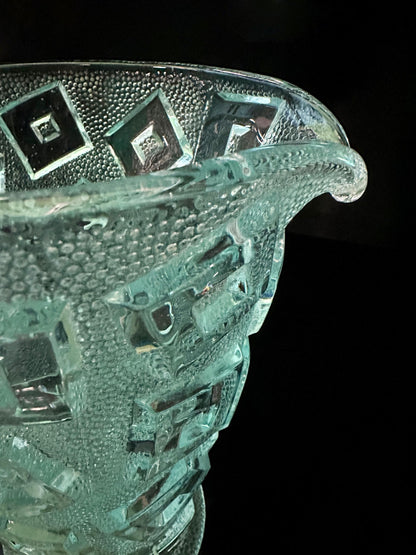 Vintage Art Deco Carafe Libochovice Bohemia Cubist Pressed Glass 30s Bauhaus Water Green