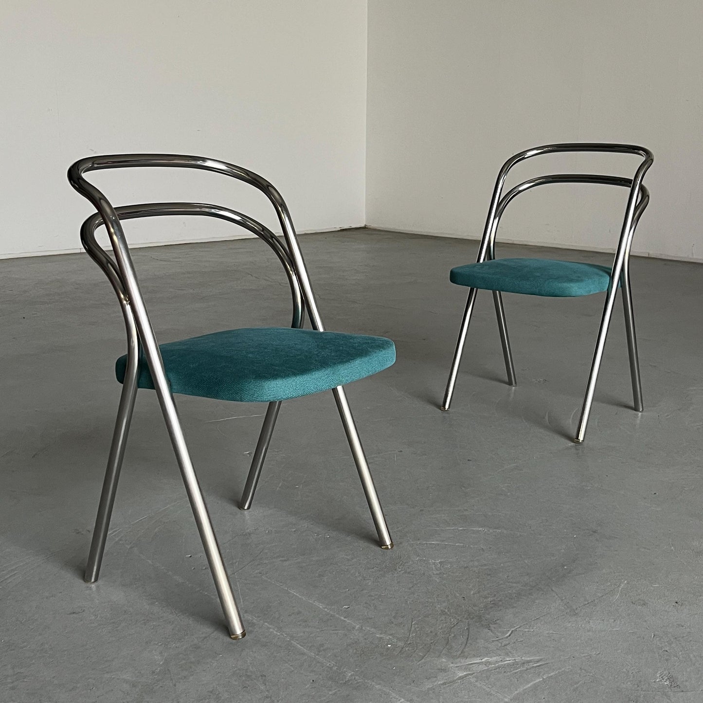 Vintage Santina Essstuhl von Carlo Santi für Zanotta Türkis Chrom 1970er Set von 2