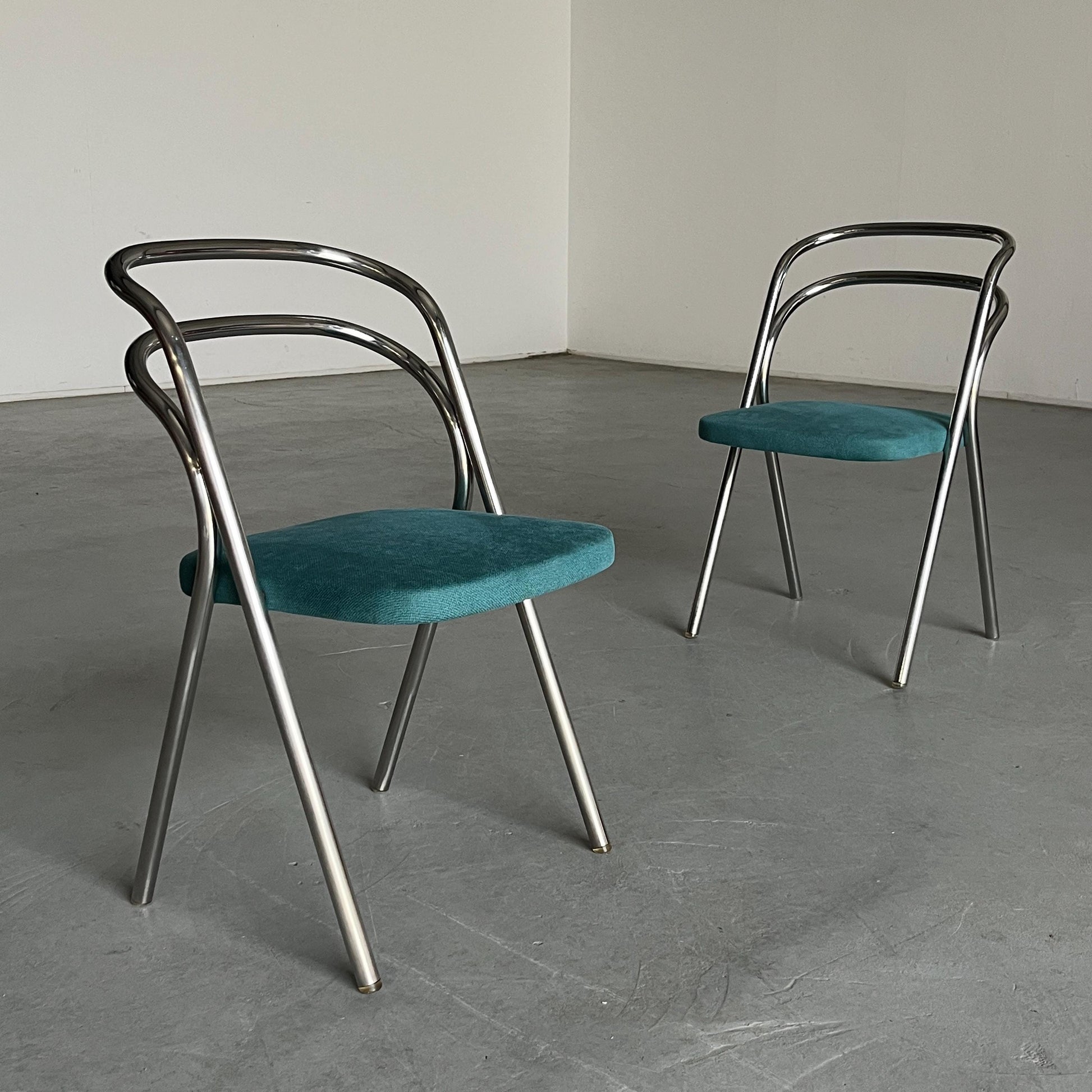 Vintage Santina Essstuhl von Carlo Santi für Zanotta Türkis Chrom 1970er Set von 2