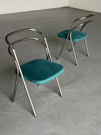 Vintage Santina Essstuhl von Carlo Santi für Zanotta Türkis Chrom 1970er Set von 2