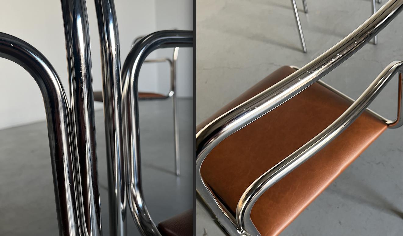 Chaise de salle à manger vintage design Bauhaus en tube d'acier chromé et simili cuir, années 1980