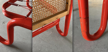 Vintage bed frame Gae Aulenti style metal tube and cane, Italy 1960s