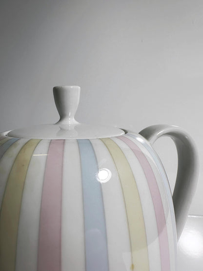 Vintage jug Eschenbach stripes pastel pink blue yellow 1950s porcelain
