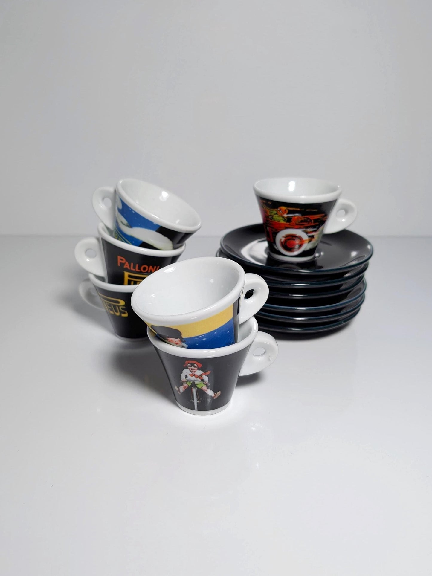 Vintage Espresso Tasse Pirelli Limited Edition 80er 90er Set von 6