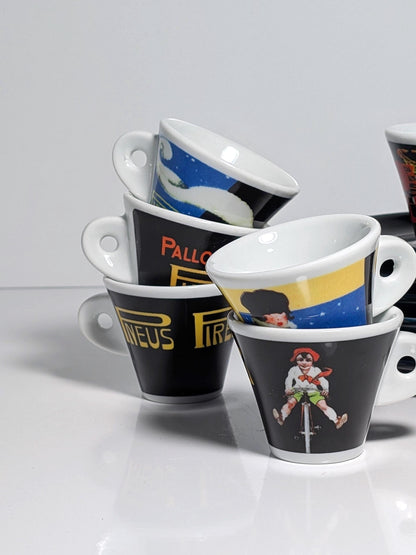 Vintage Espresso Tasse Pirelli Limited Edition 80er 90er Set von 6