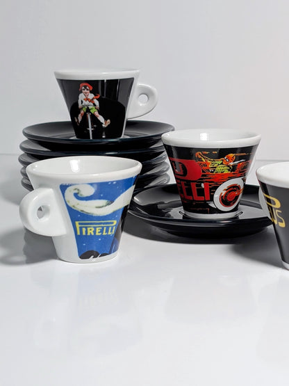 Vintage Espresso Tasse Pirelli Limited Edition 80er 90er Set von 6