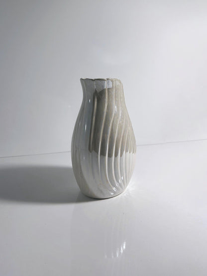 Vintage Ceramic Vase Art Deco Neo Revival Shell White Iridescent 80s