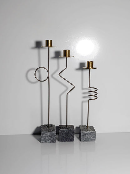 Bougeoir vintage en pierre et laiton par Ehlén Johansson pour Ikea, lot de 3