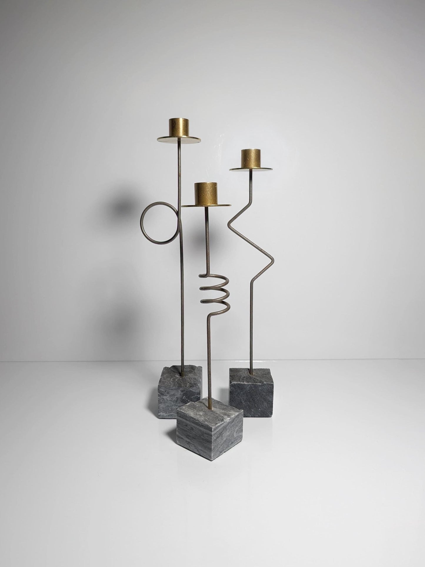 Bougeoir vintage en pierre et laiton par Ehlén Johansson pour Ikea, lot de 3