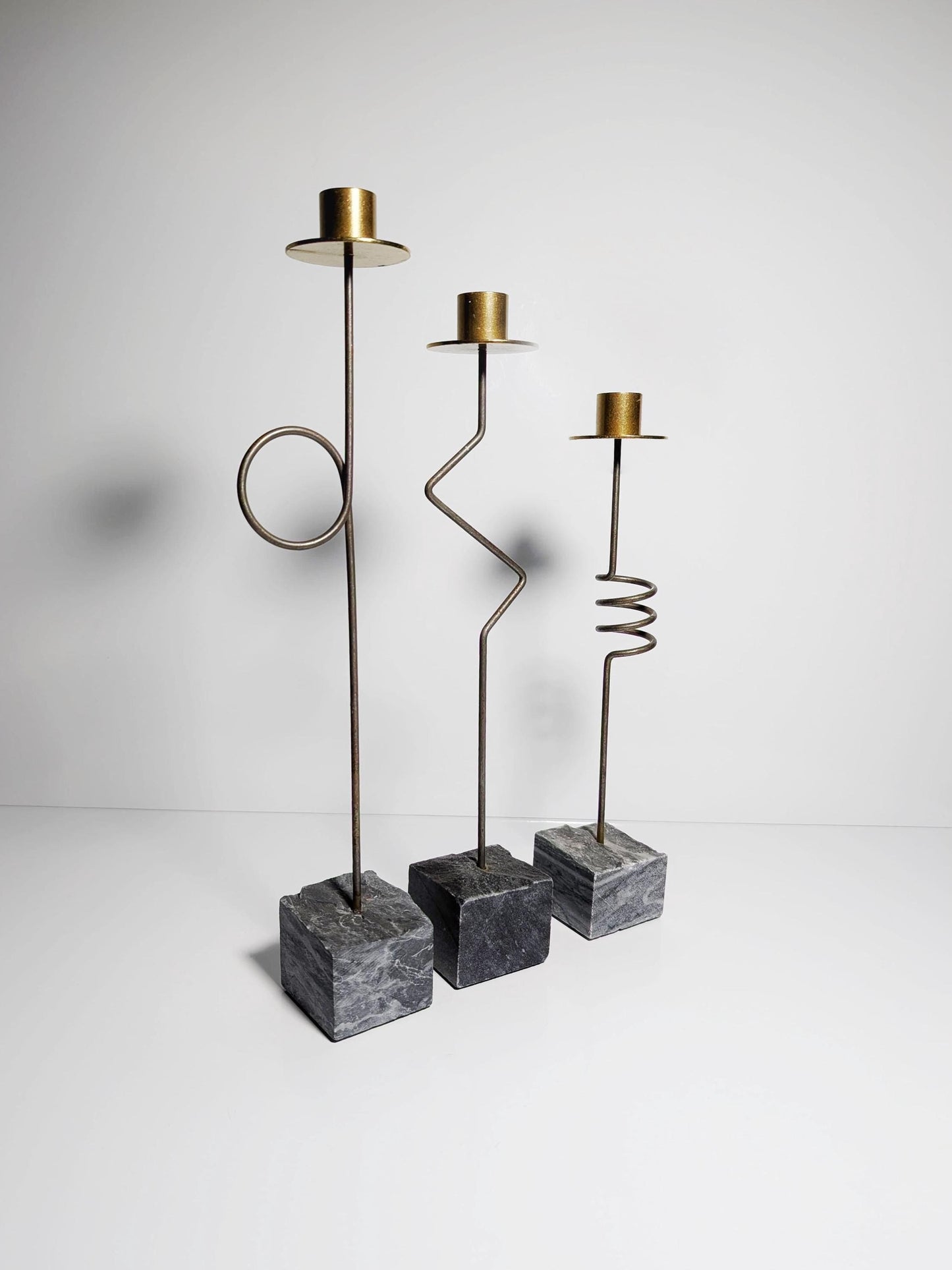 Bougeoir vintage en pierre et laiton par Ehlén Johansson pour Ikea, lot de 3